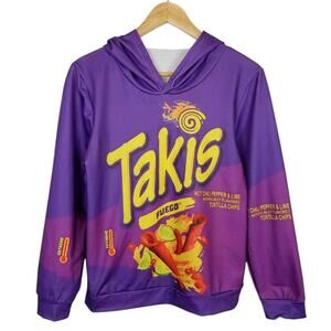 Takis Boys Girls Unisex Youth Purple Hoodie Sweatshirt Size Large 13-14